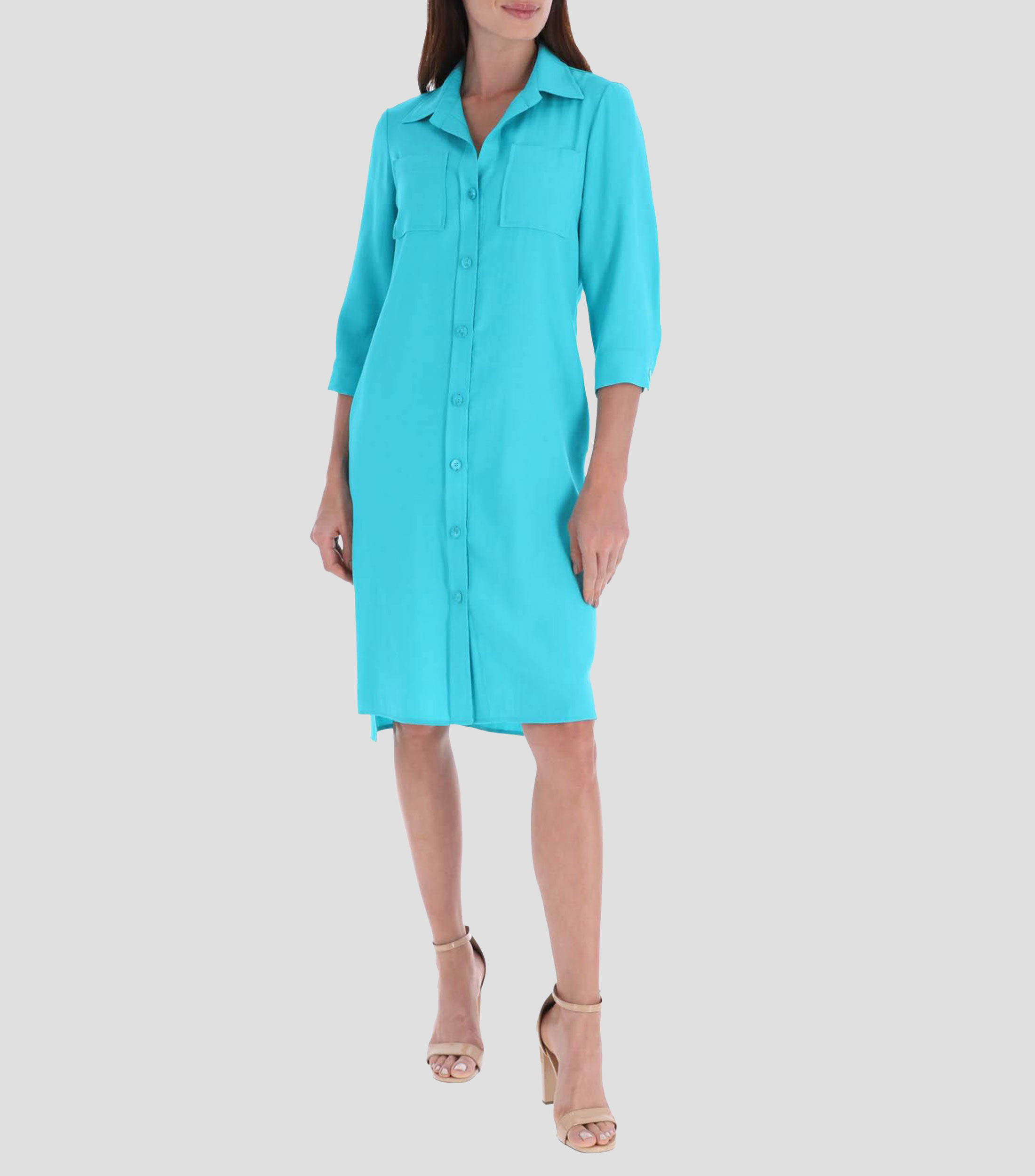 Vestido corto liso manga 3/4 Mujer